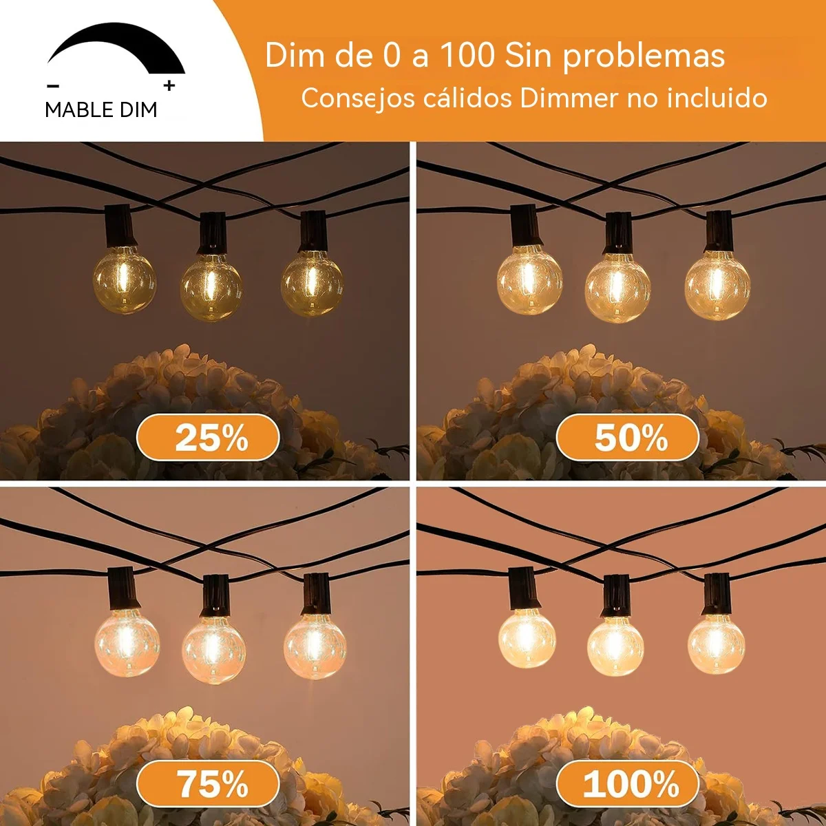 Guirnalda de luces LED para exteriores G40, guirnalda de fiesta, bombillas de globo regulables, lámpara de hadas para calle, Patio, jardín, Camping, decoración de terraza