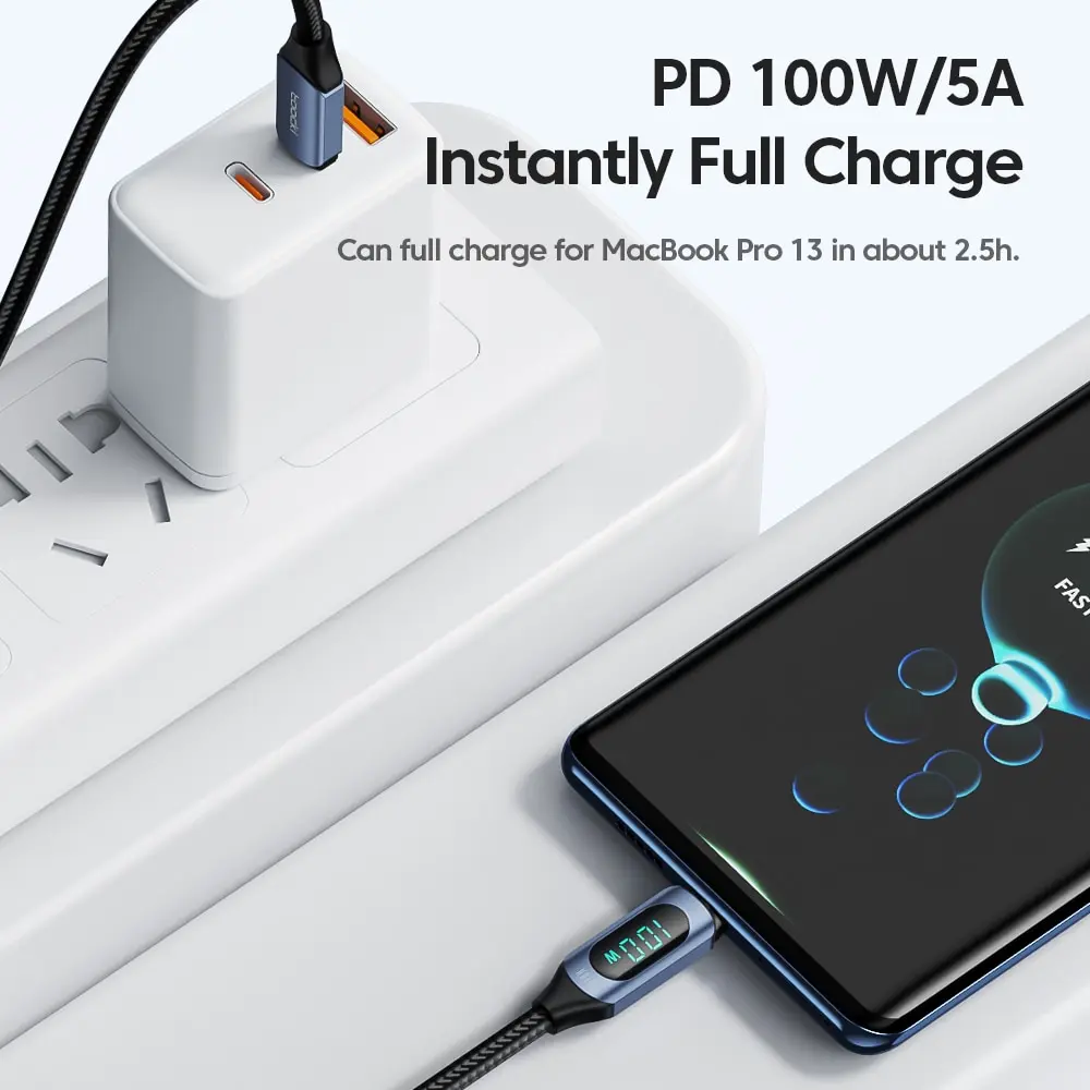 Toocki tipo C a cable tipo C 100W PD cargador rápido USB C a USB C Cable de pantalla para Xiaomi POCO F3 Realme Macbook iPad