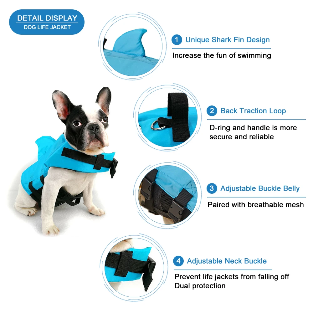 Chaleco salvavidas para perros tiburones, flotabilidad mejorada, ropa de natación para perros pequeños, chaleco de seguridad con asa para perros medianos y grandes, surf