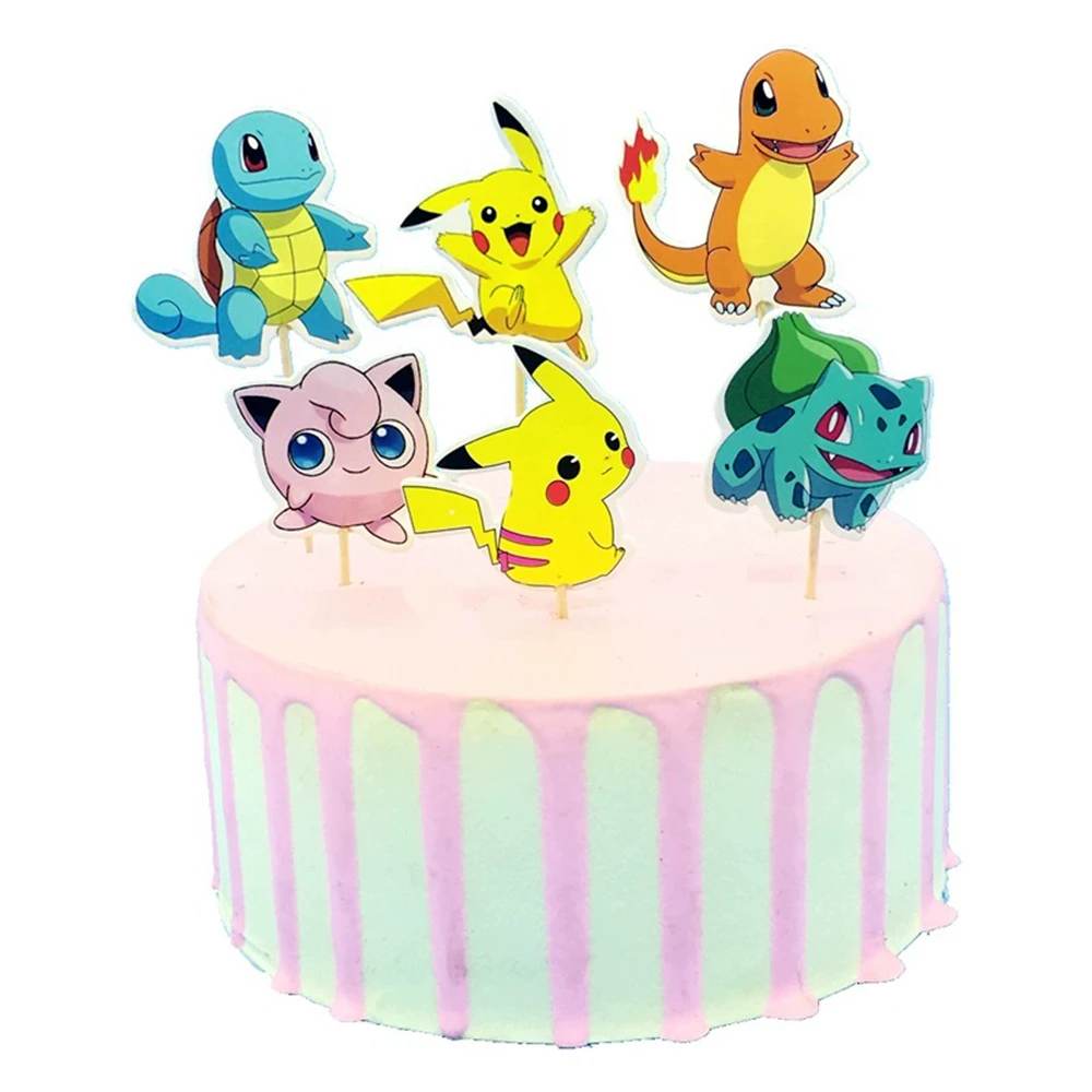 24 piezas/bolsa, Adorno para Pastel de Elfo, Figura de Anime Charizard, Inserto para Pastel, Kawaii, Decoración para Fiesta de Cumpleaños Infantil, Juguetes