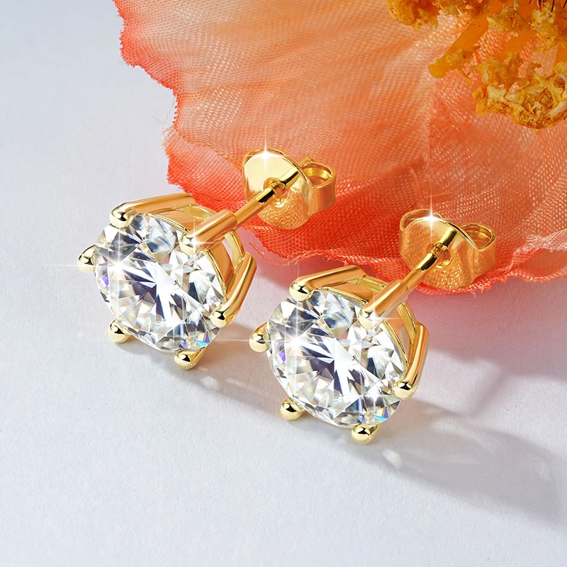 Pendientes de moissanita de color D de 0,5 a 3 quilates, pendientes de diamantes de imitación creados en laboratorio rellenos de oro de 14k para mujeres, joyería para niñas
