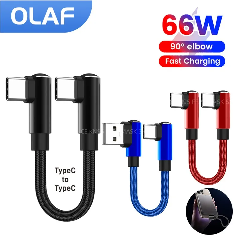 Cable USB tipo C corto de 66W, 0,25 m/0,5 m, codo de 90 grados, Cable de datos USB A/C a tipo C para Iphone 15 16 Xiaomi Samsung Power Bank