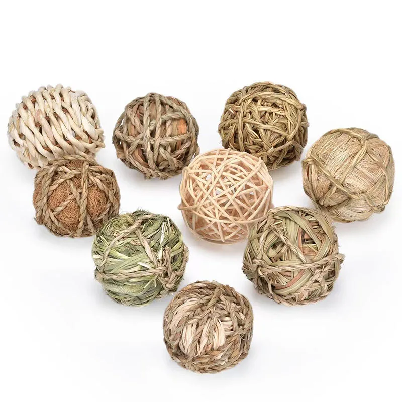 Bola trenzada para masticar, juguete interactivo para mascotas, conejo, hámster, conejo, hierba Natural, diversión para mascotas, 4/5 piezas