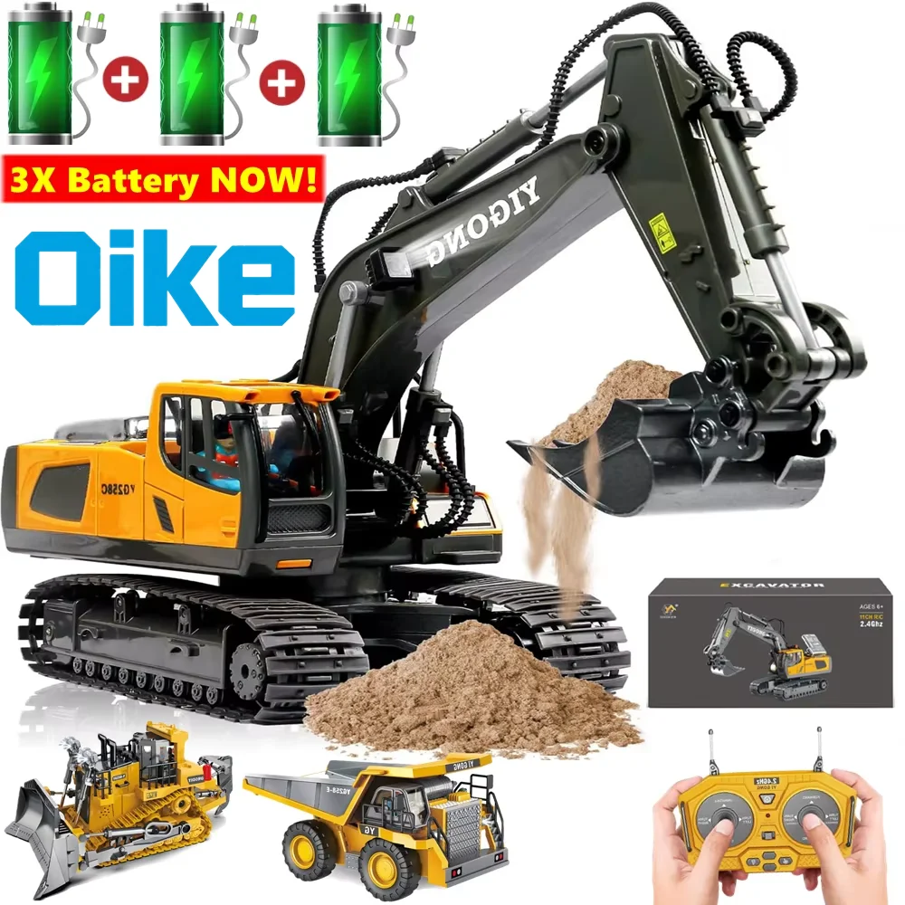 Excavadora de control remoto Oike 4WD, camión volquete RC con control por radio, vehículo todoterreno, bulldozer, buggy de construcción, coche con luces y sonido