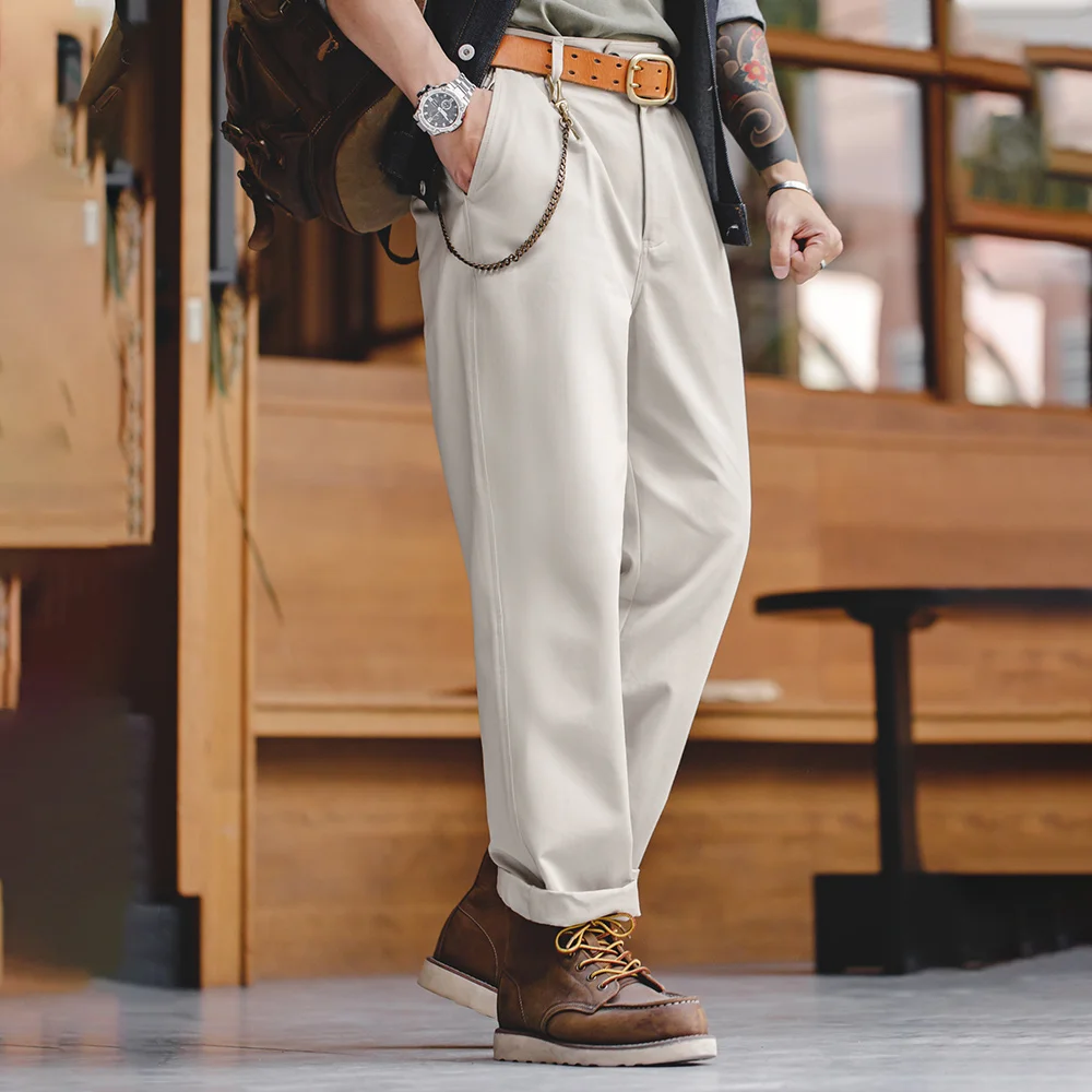 Maden-pantalones de caballero Vintage para mujer, Pantalón ancho recto con botones de París, moda coreana, 100% algodón, sólido, traje de trabajo