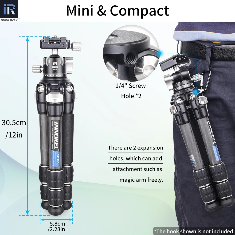 INNOREL-Mini trípode de fibra de carbono CT223C, 10 capas, escritorio, mesa, compacto, portátil para DSLR Digital, vídeo DV, carga de 10kg