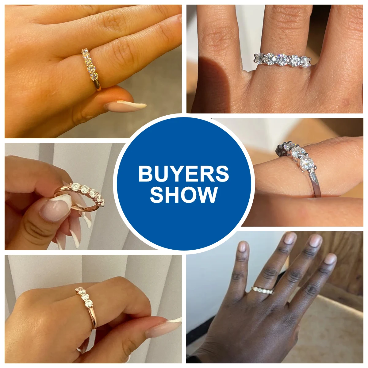 Anillo de diamante moissanita con piedras de 5 uds para mujer, plata 925 100% chapada en oro rosa, joyería fina con regalos de compromiso certificados