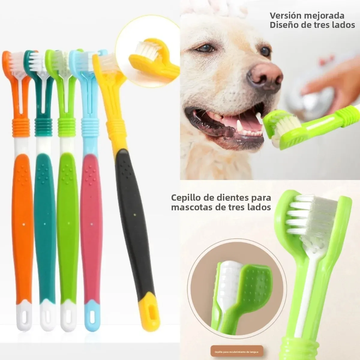 Cepillo de Dientes para Mascotas de 3 Cabezas, Cepillo de Dientes de Cerdas Suaves para Limpieza Bucal de Perros de Raza Pequeña, Mango de Fácil Agarre, Suave con las Encías, Reduce la Placa