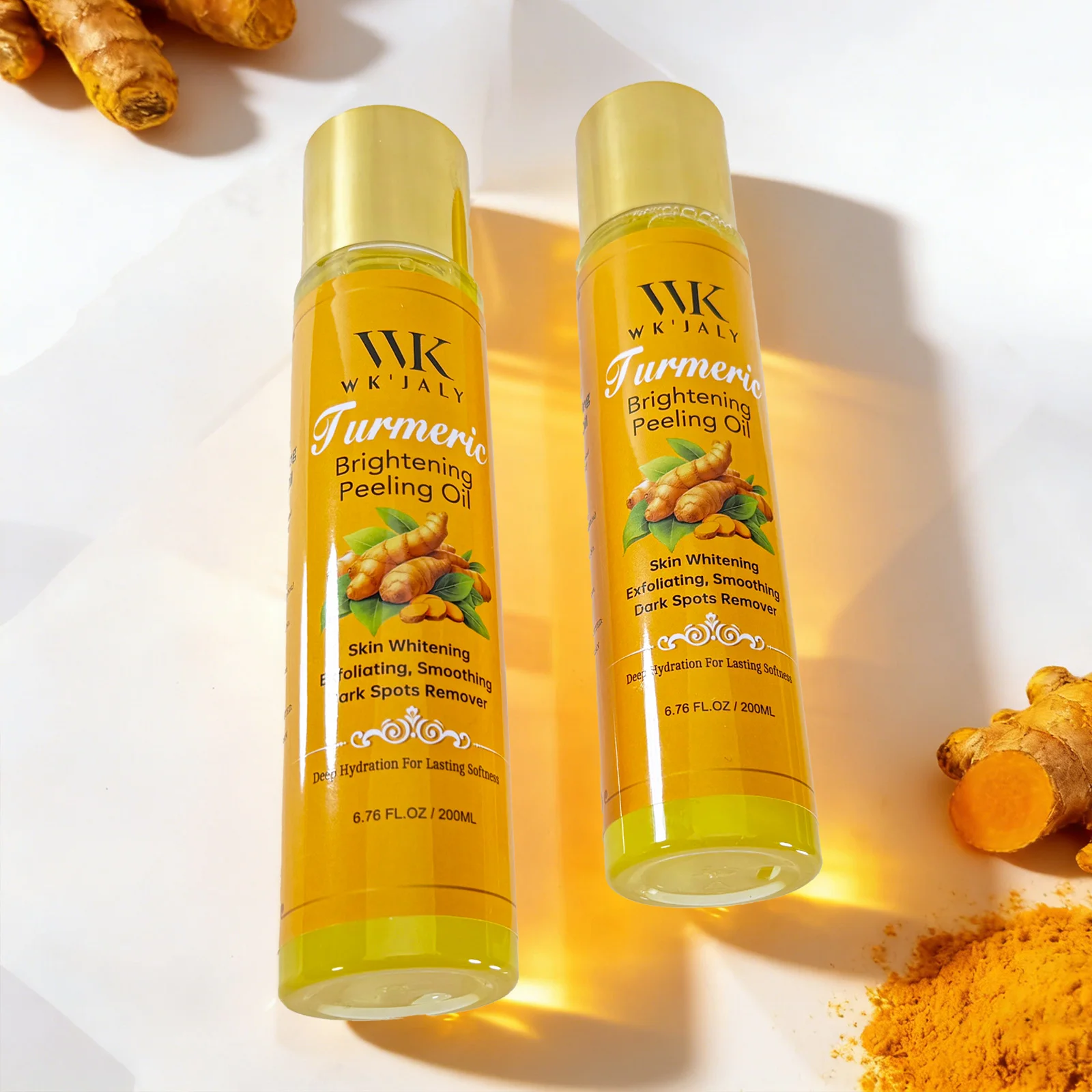 WK JALY Aceite Exfoliante Amarillo Para Todo Tipo de Piel, Con Cúrcuma Natural, Aclarante, Mejora la Piel Áspera, Limpia, Suaviza, 200ml
