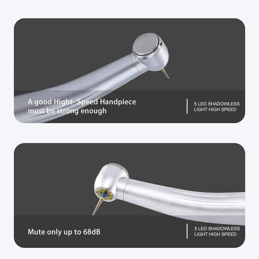 Generador eléctrico dental con anillo LED sin sombras, pieza de mano de cerámica de alta velocidad mini/estándar/torque con 5 sprays de agua y 2/4 orificios