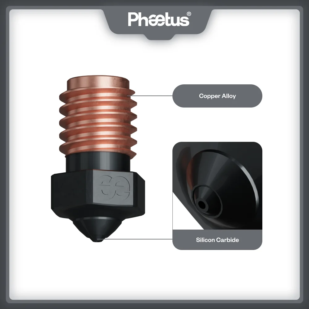 Boquilla de Carburo de Silicio Phaetus V6, Duradera, Reduce la Adherencia, para Accesorios de Impresora 3D, Boquillas M6 Prusa Voron VzBoT Hotend