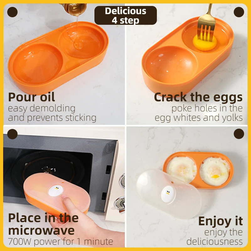 Cocedor de Huevos Doble para Microondas Joie, Caja para Huevos Fritos, Caja para Huevos al Vapor para Desayuno, Utensilios de Cocina para Huevos