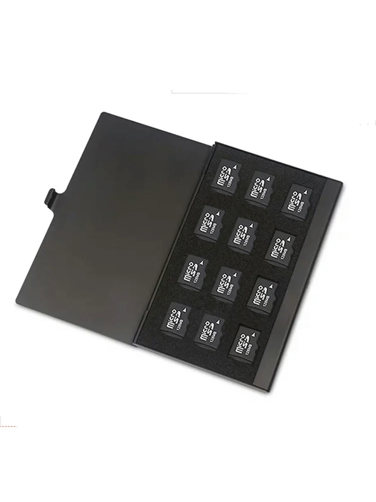 Estuche para tarjetas Micro SD con 12 ranuras, organizador de almacenamiento, tamaño de tarjeta de crédito ultradelgado, ligero, portátil, almacenamiento de tarjetas de memoria TF, color negro