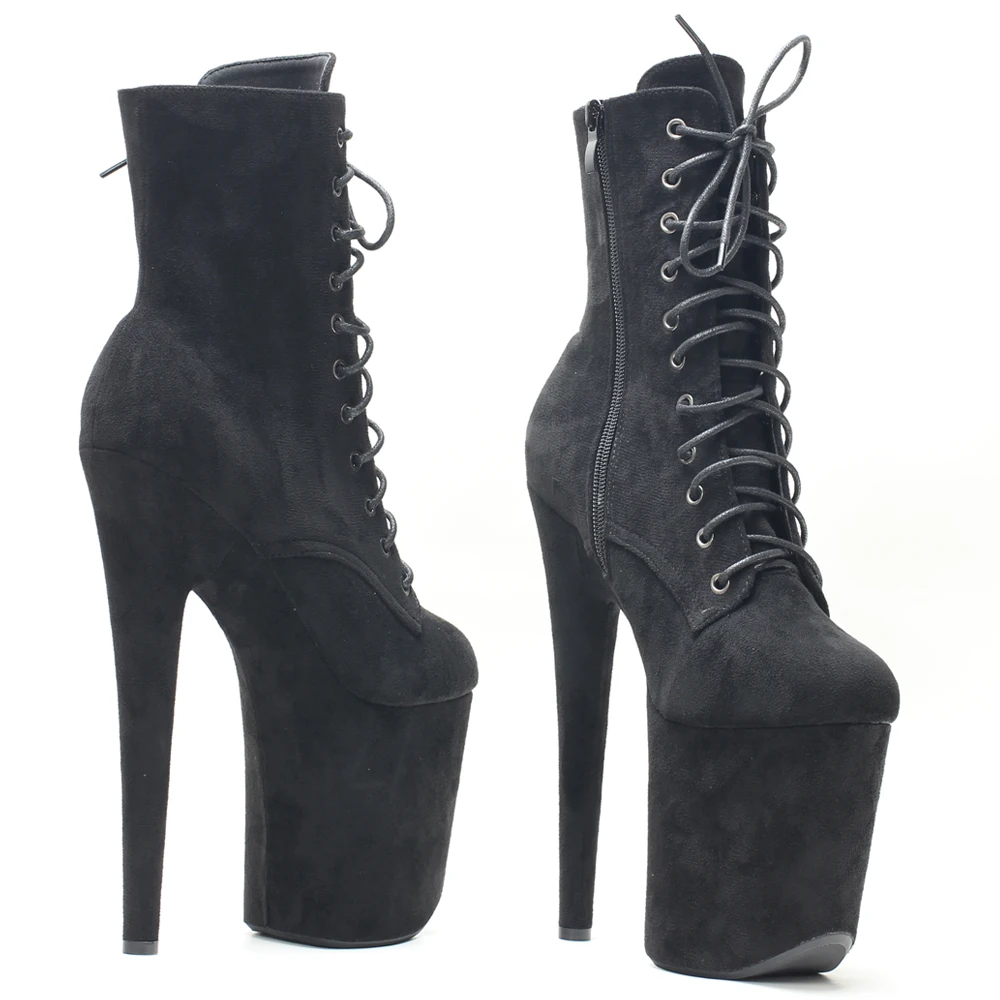 Botas hasta el tobillo de franela con cordones para baile en barra extremo, plataforma de 8 ", tacón de 4", en Stock, tres colores, envío rápido, Size36-43