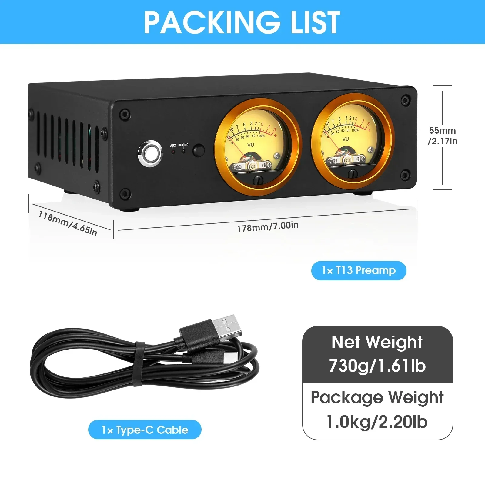 Douk Audio-Mini preamplificador de Audio T13 para tocadiscos, amplificador de auriculares de escritorio, reproductores de grabación, preamplificador con medidor de VU Dual, para el hogar MM