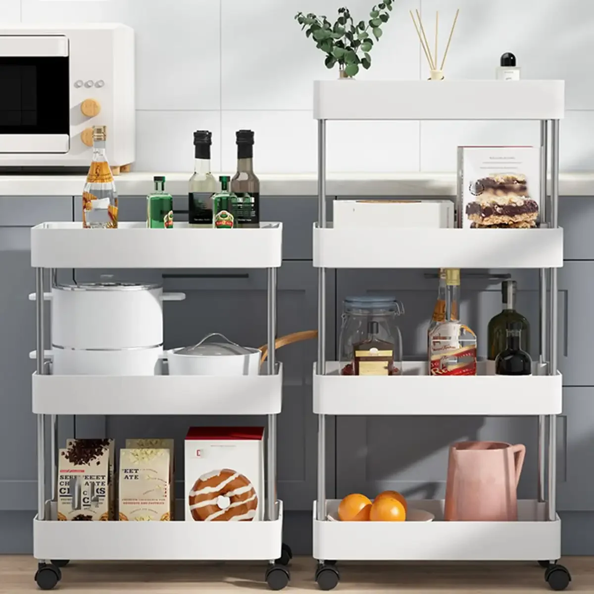 Estante de almacenamiento con huecos móviles de 3/4 niveles, carrito de utilidad rodante, estante de almacenamiento, cocina, baño, organizador deslizante delgado, estante para sala de estar