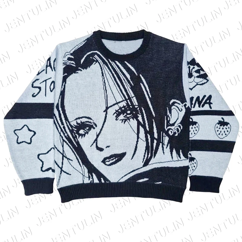 Suéter con Estampado de Chica de Dibujos Animados Estilo Y2K Harajuku, Sudadera Holgada de Manga Larga para Mujer, Estilo Anime Japonés, Gótico Retro de los 2000s