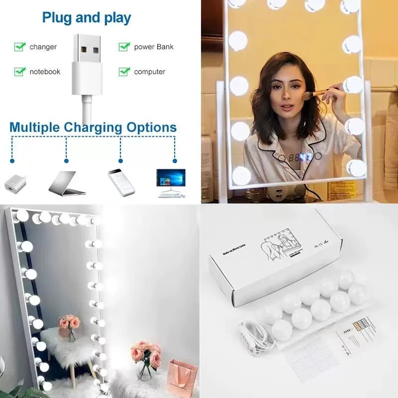 Bombillas de maquillaje para espejo de pasta de luz LED, espejo de maquillaje, bombillas LED de 5v 2A, lámpara LED, mesa iluminada cosmética USB, 10 Uds.