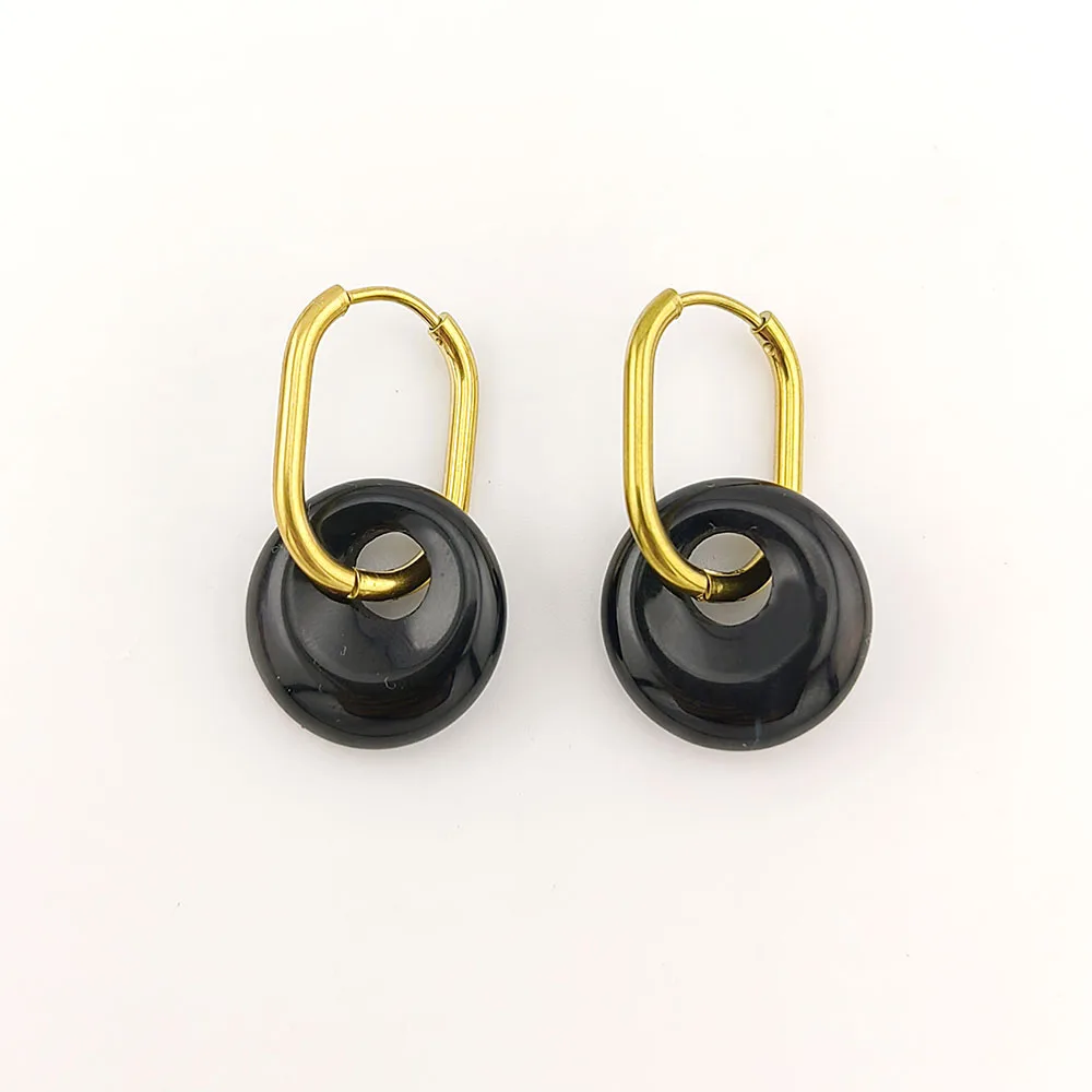 Pendientes de aro en forma de U de acero inoxidable con piedra natural de nueva tendencia para mujer