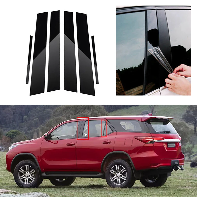 Postes de pilar de ventana negra brillante, 6 piezas, cubierta de embellecedor de puerta, pegatinas de coche para Toyota Fortuner 2016-2022, accesorios de decoración de coche