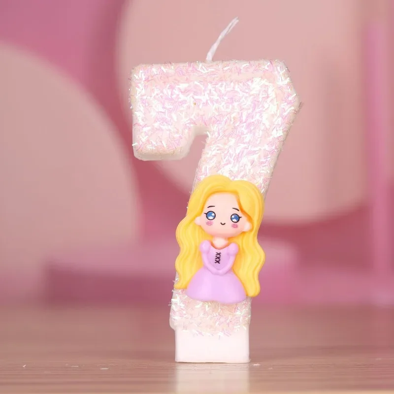 Vela Digital 3D con Números del 0 al 9, Princesa Rapunzel, Rosa, con Destellos, Mini Artículos de Fiesta para Juguetes, 7.5X4CM