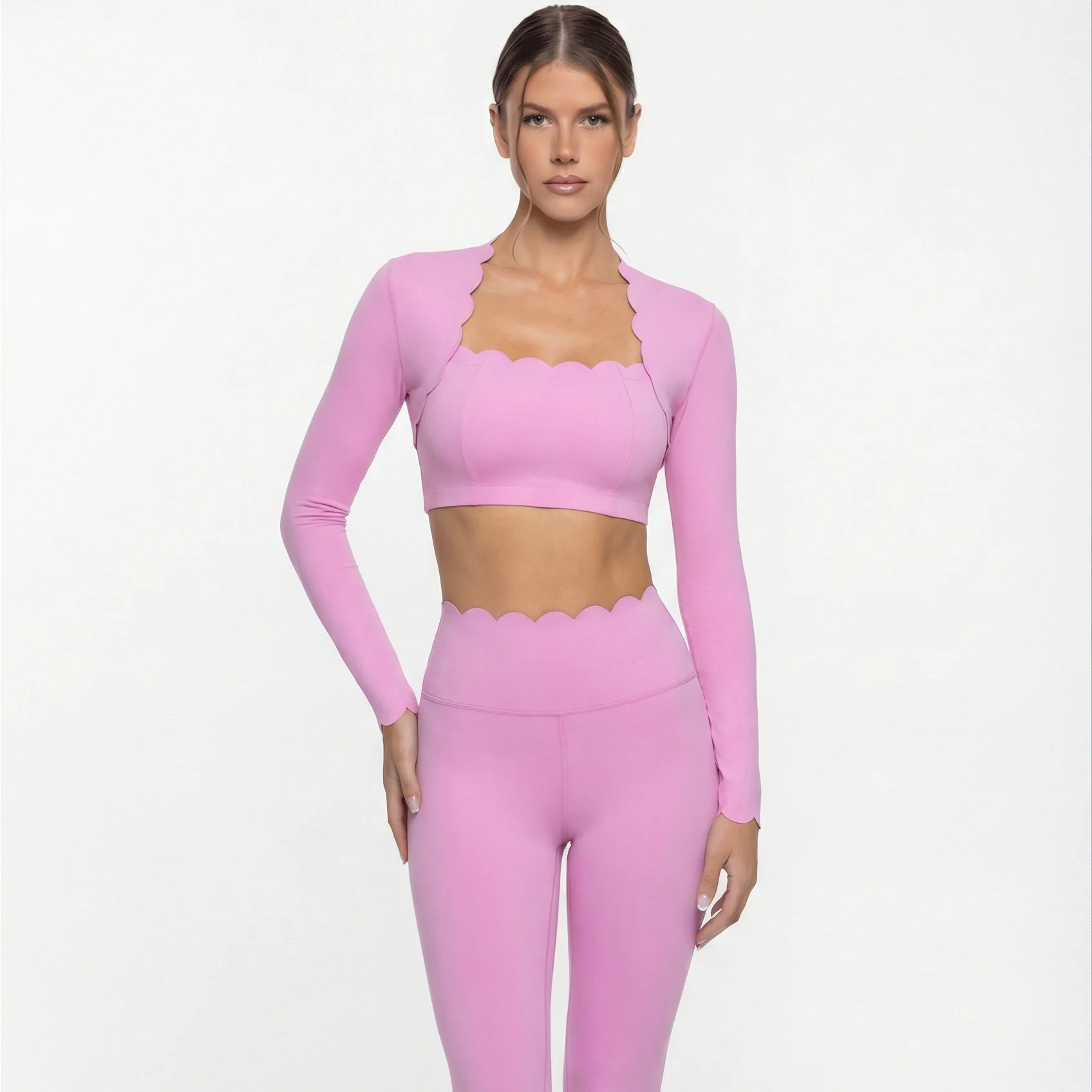 Negro cuadrado cuello apretado alto elástico flaco Yoga deportes mangas largas moda compresión pantalones Fitness Leggings entrenamiento medias