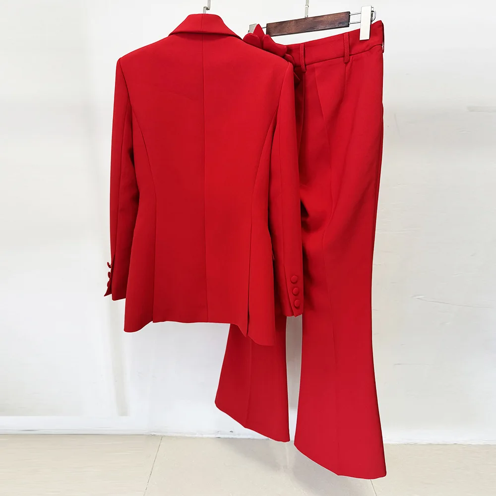 HIGH STREET Última Moda 2026 Conjunto de Traje de Diseñador para Mujer, Chaqueta y Pantalones con Flores Tridimensionales, 2 Piezas