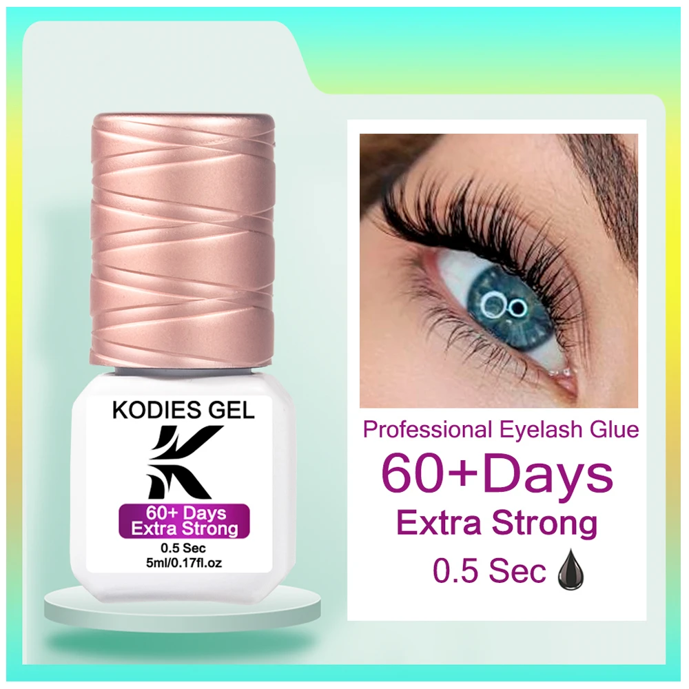 KODIES-pegamento profesional para pestañas, GEL de 5 piezas, 0,5 segundos, retención Extra fuerte, resistente al agua, pegamento para pestañas de elevación, adhesivo de cinta negra