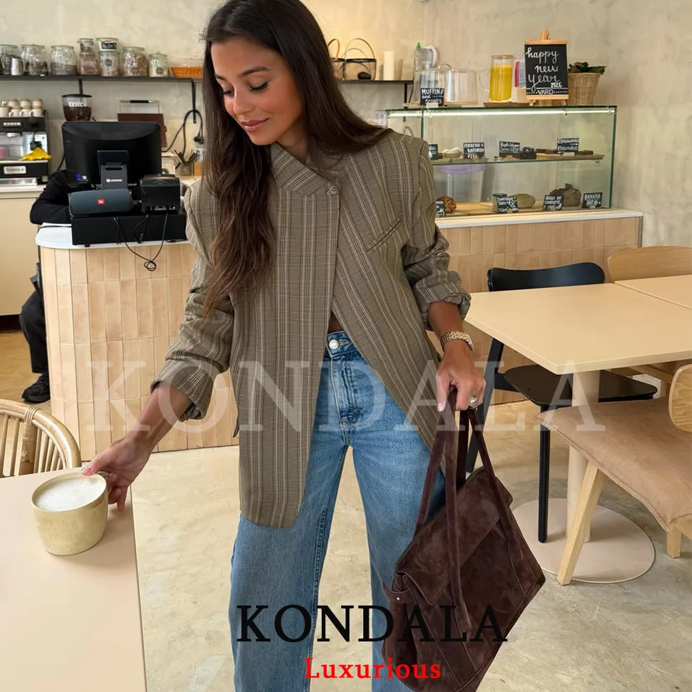 Blazer a Cuadros Elegante para Mujer de Oficina KONDALA, Blazer Oversize con Botón Único en la Parte Delantera, Moda Primavera-Verano 2026, Top para Mujer de Oficina