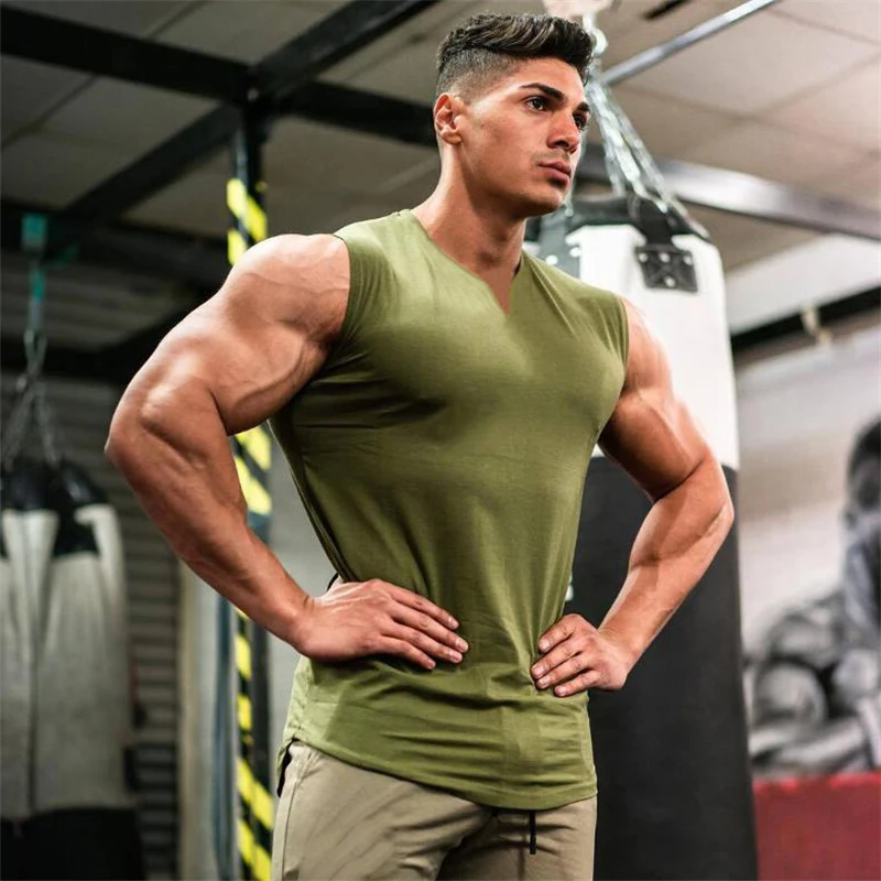 Camisetas sin mangas transpirables de algodón con cuello en V para hombre, camisetas sin mangas para gimnasio, entrenamiento, correr, deporte, Fitness, culturismo, ropa muscular, verano