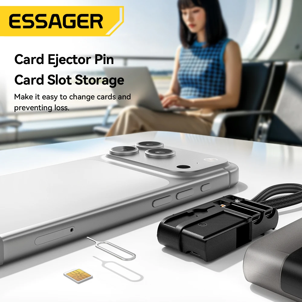 Cable de Datos USB Tipo C Multifuncional Essager PD 60W con Carga Rápida para iPhone 17 16 15, Caja de Almacenamiento con Soporte, Caja de Viaje