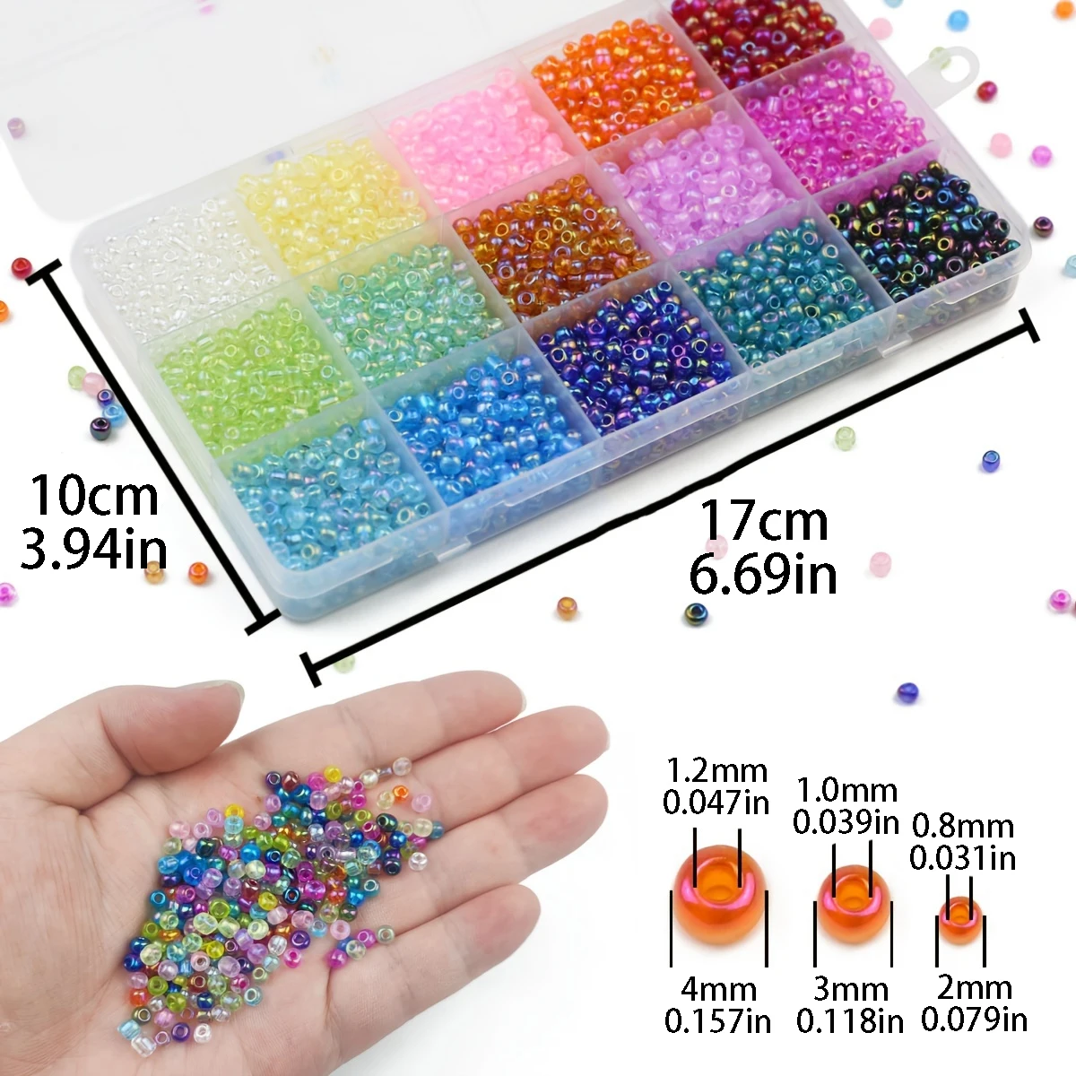 Cuentas de vidrio deslumbrantes de 15 colores, cuentas de semillas de 2/3/4mm, espaciador de múltiples tamaños, cuentas de arroz sueltas para joyería, pulsera, collar, pendientes DIY