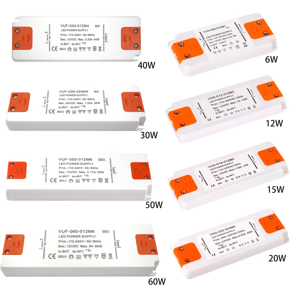 Transformador de iluminación ultrafino DC 12V 24V fuente de alimentación LED 6W 15W 20W 30W 40W 50W 60W controlador 110V 220V 230V Fr luces de tira LED
