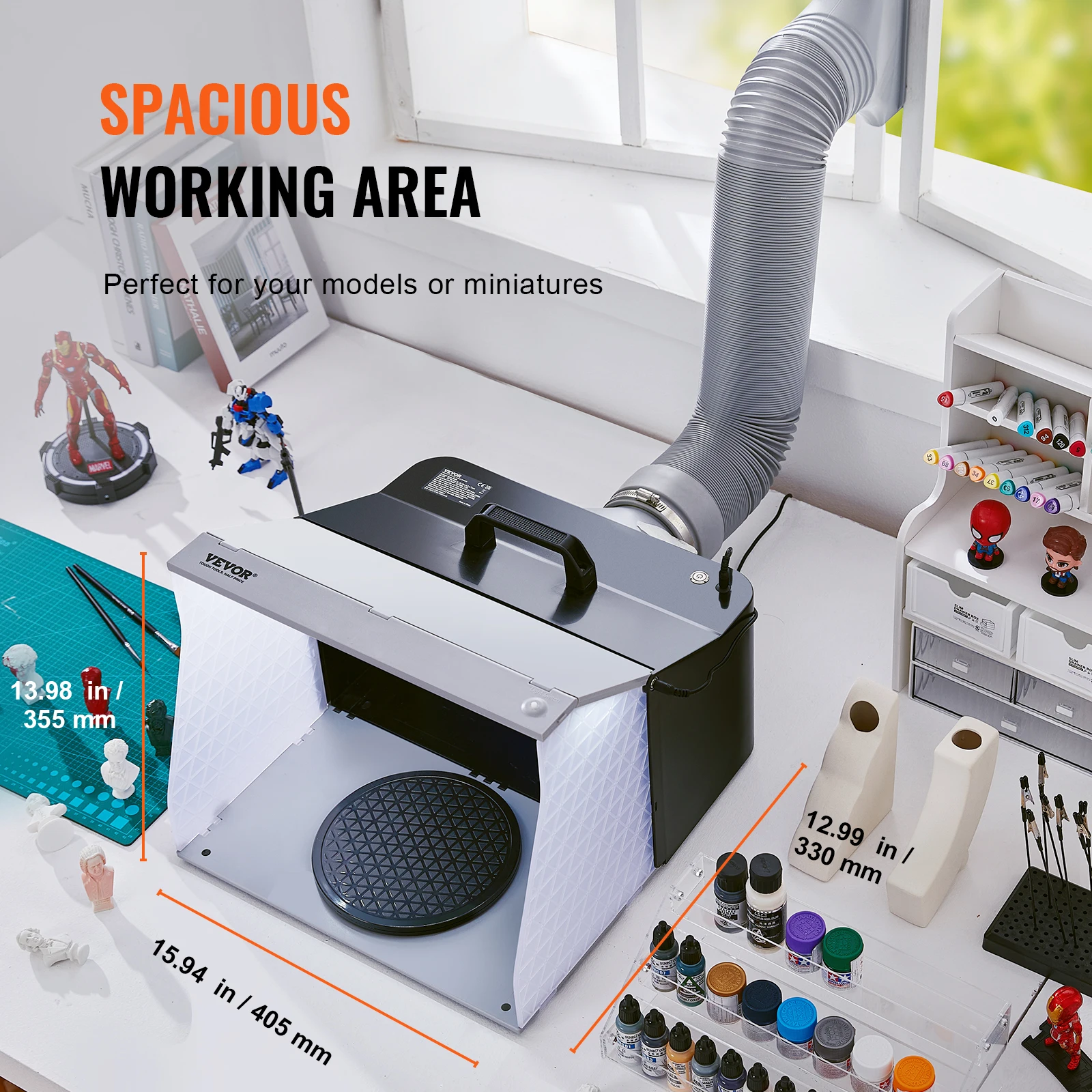 SucceBuy Cabina de pulverización de aerógrafo Kit de cabina de pulverización de pintura de aerógrafo portátil para Hobby con 4 ventiladores de escape duales potentes con luz LED