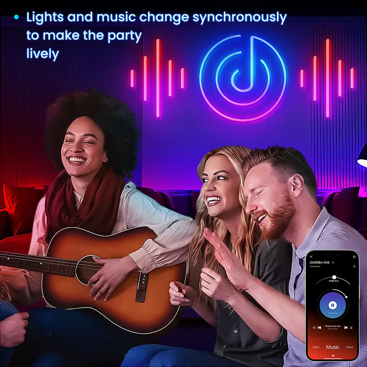Tira de luces de neón flexibles RGB con aplicación/control remoto, múltiples modos, sincronización de música, lámpara de cuerda de neón con tira LED impermeable IP65