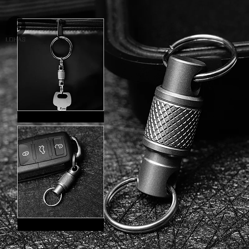 Llavero de aleación de titanio, soporte para llaves extraíble, rotación de 360 ​​grados, multifuncional, portátil, para cinturón, herramienta para exteriores, 1/2 unidad