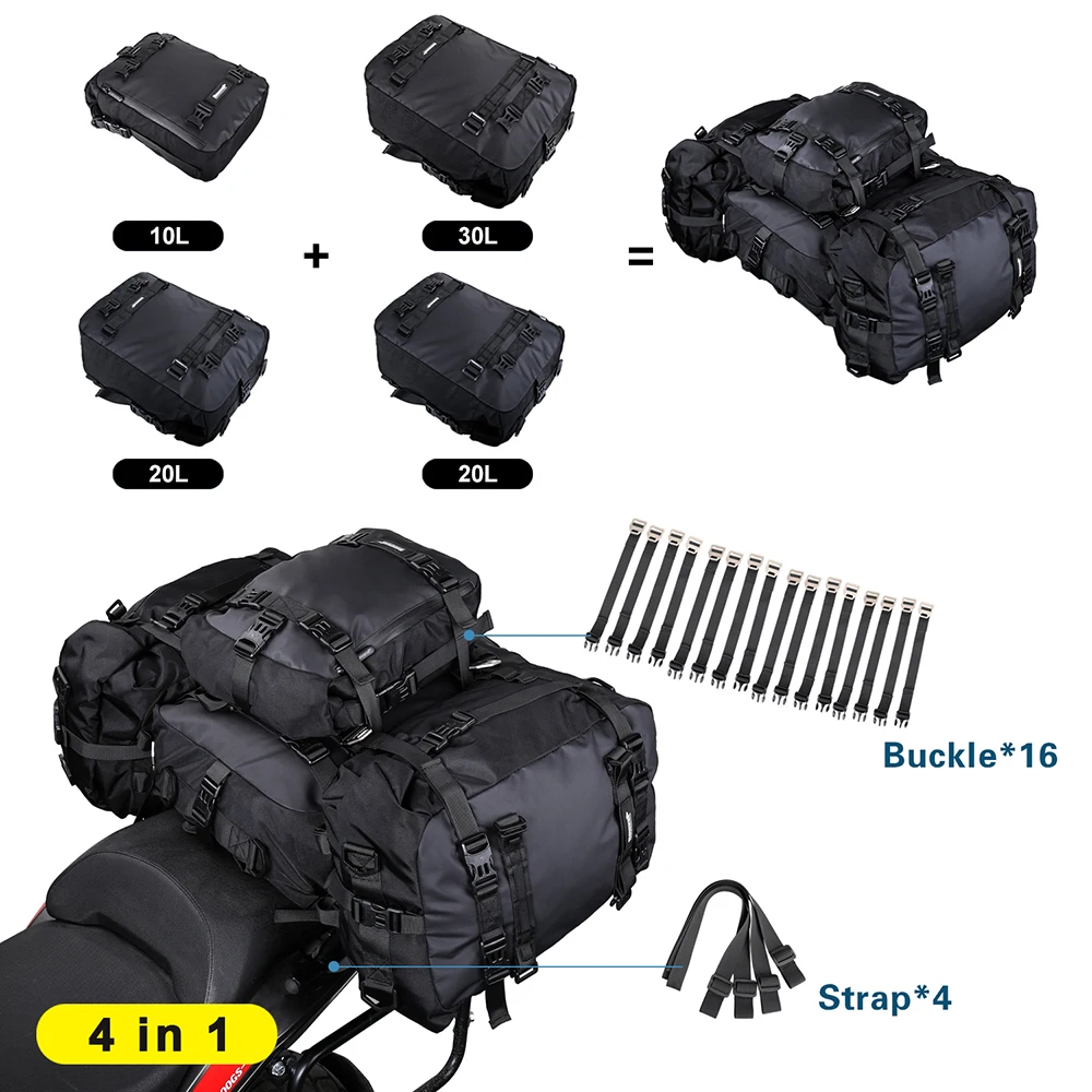 Rhinowalk bolsa impermeable para asiento trasero de motocicleta, mochila de equipaje con bolsa interior a prueba de lluvia, 10l, 20L, 30l