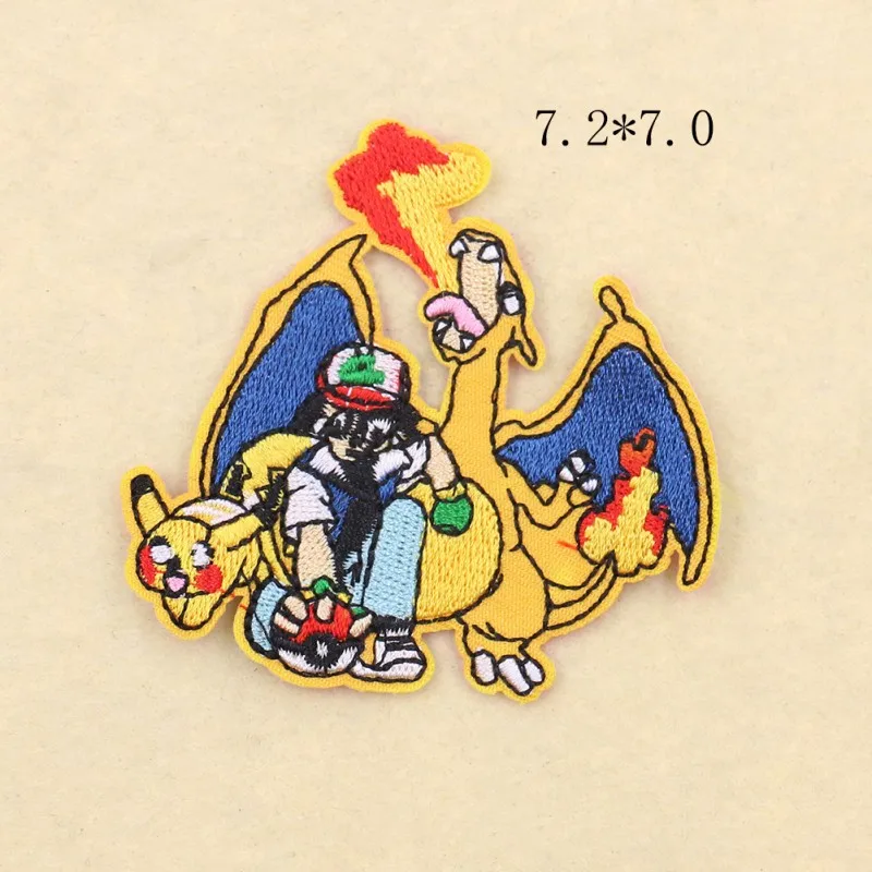 Nuevos 33 Estilos de Parches de Tela de Charizard y Pikachu, Pegatinas para Ropa, Parches Bordados para Coser, Apliques Termoadhesivos para Ropa DIY