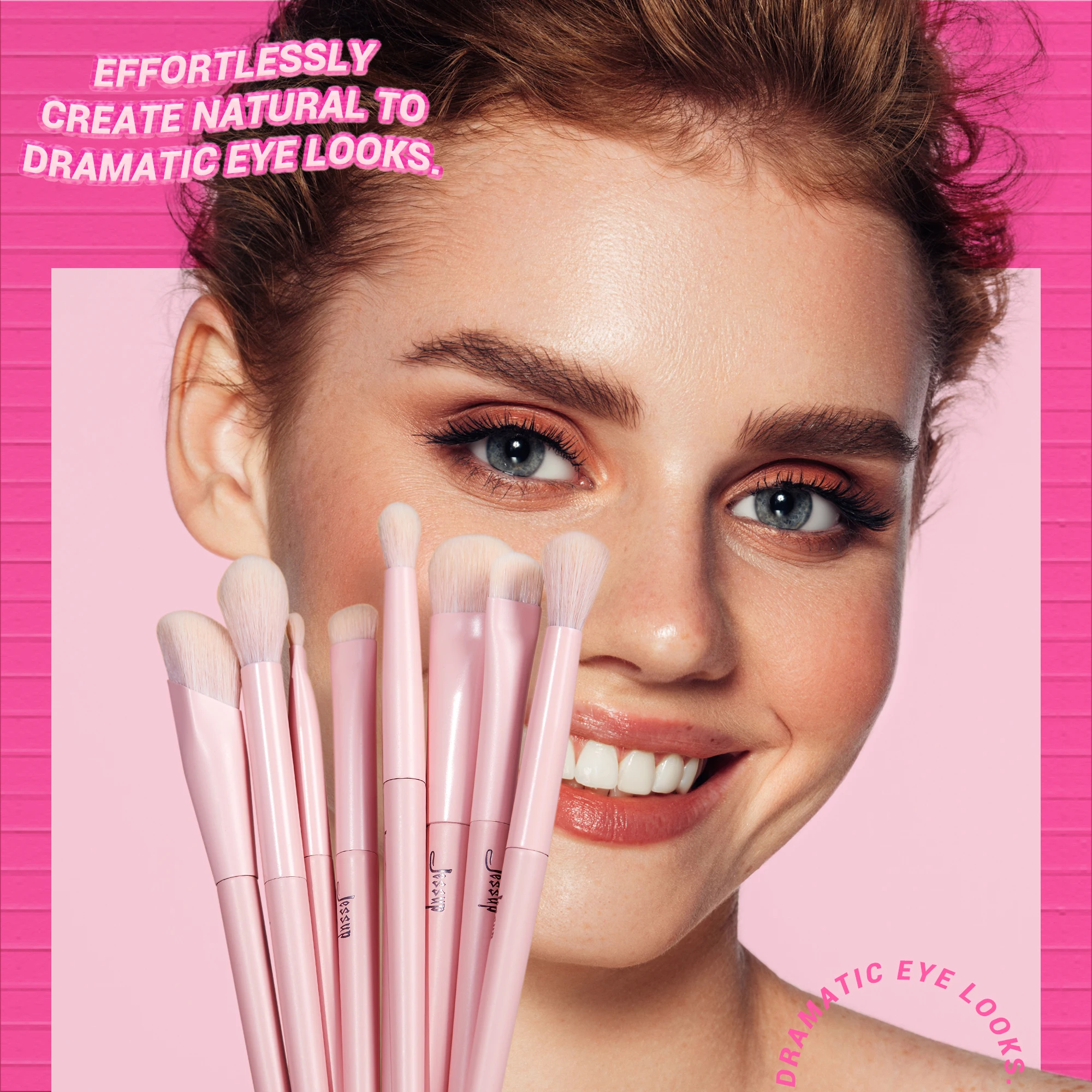 Set de Brochas de Maquillaje Jessup Rosa, 14 Piezas, Brochas Veganas Premium para Base, Rubor, Sombra de Ojos, Delineador, Polvo y Difuminado, T495
