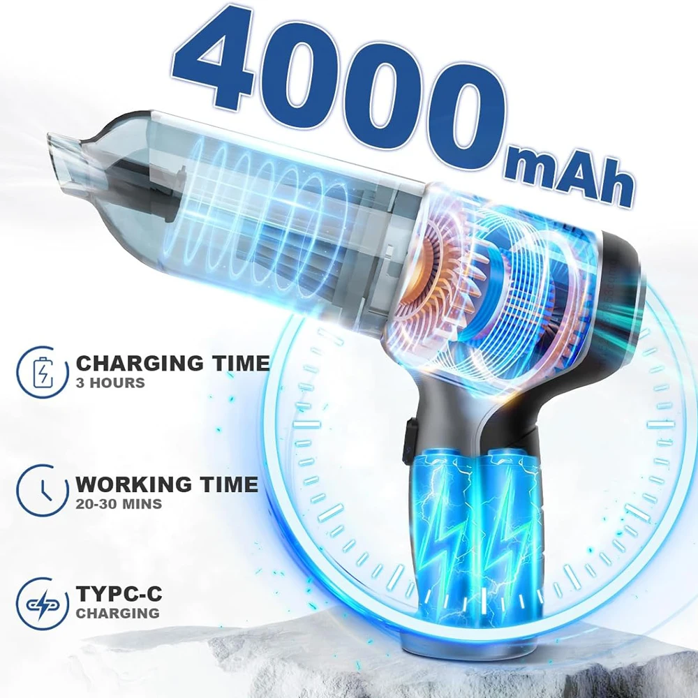 Aspirador portátil para coche, aspirador de mano inalámbrico de 95000PA, potente Mini aspirador inalámbrico para el hogar y el coche