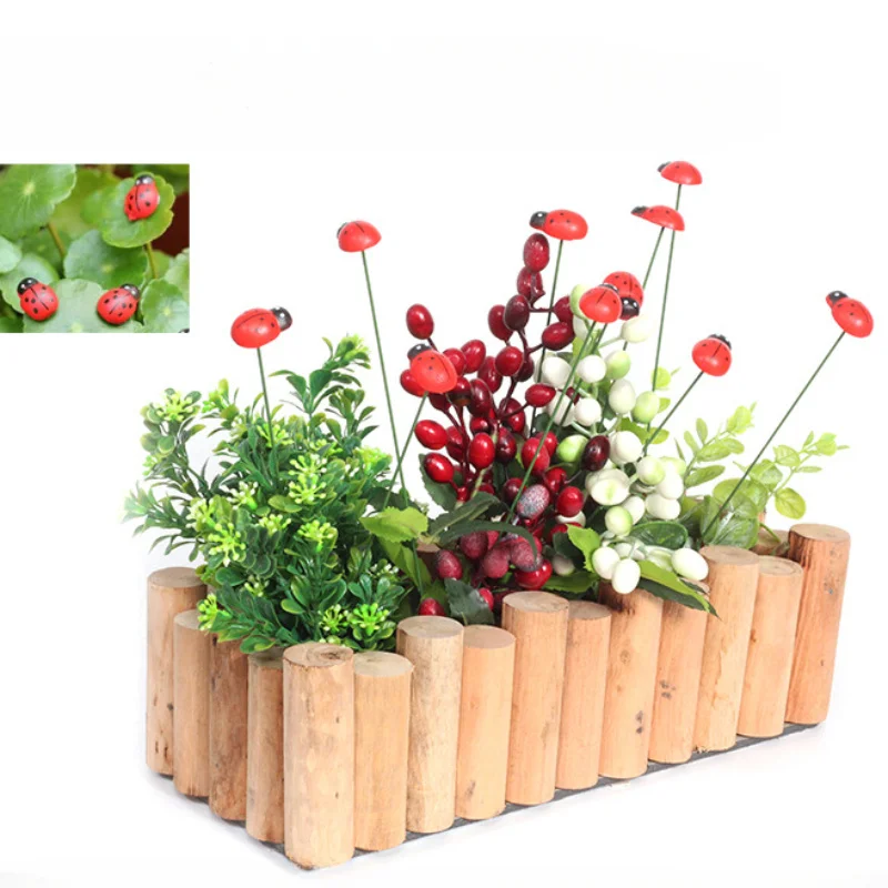 Estacas decorativas de mariquita de madera para jardín, decoración de jardín, decoración de patio al aire libre, decoración del Festival de Pascua, decoración del hogar y la Oficina, 10 Uds.