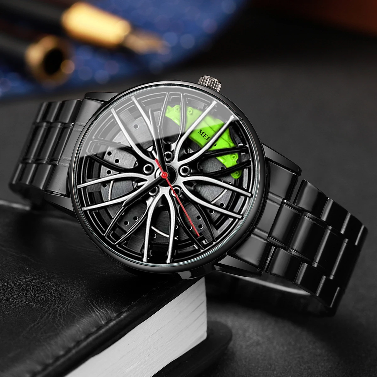Relojes deportivos de moda para hombre, rueda de coche 3d, reloj de pulsera con banda de acero inoxidable, reloj de cuarzo para hombre, relojes para hombre