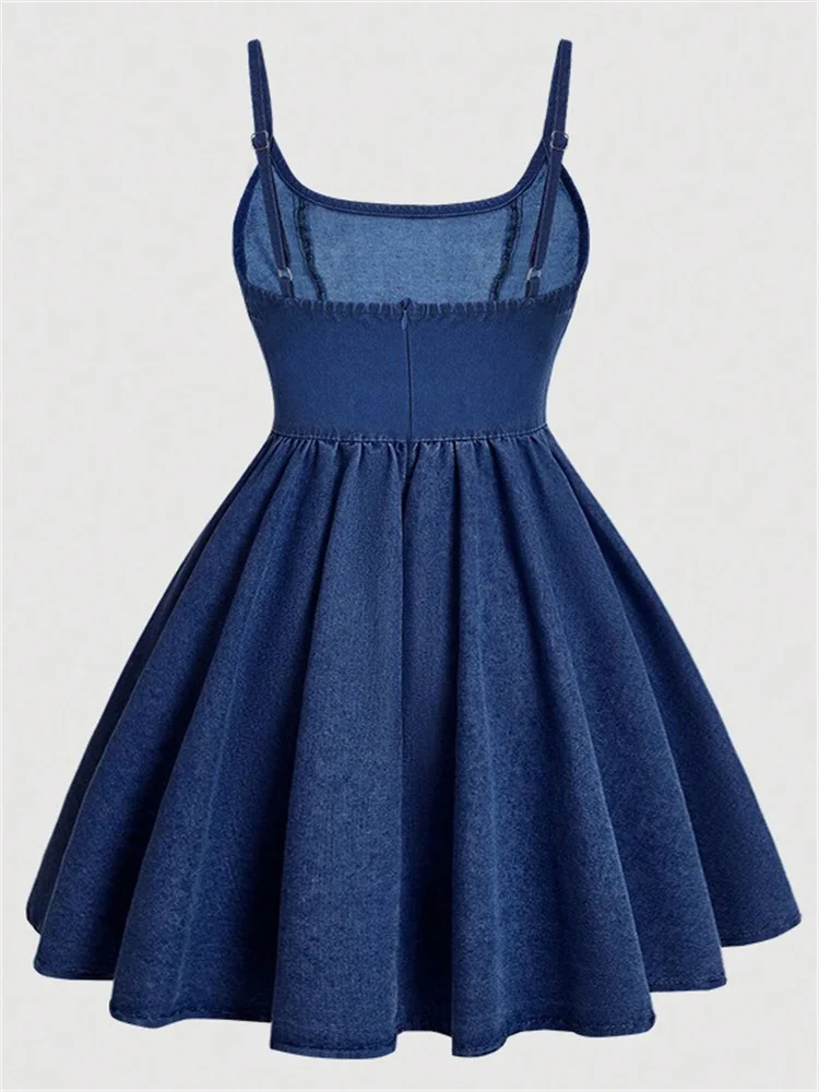 Wmstar-vestidos vaqueros para mujer, camisola informal elegante sin mangas, vestido Midi, ropa de verano a la moda, venta al por mayor, nuevo estilo