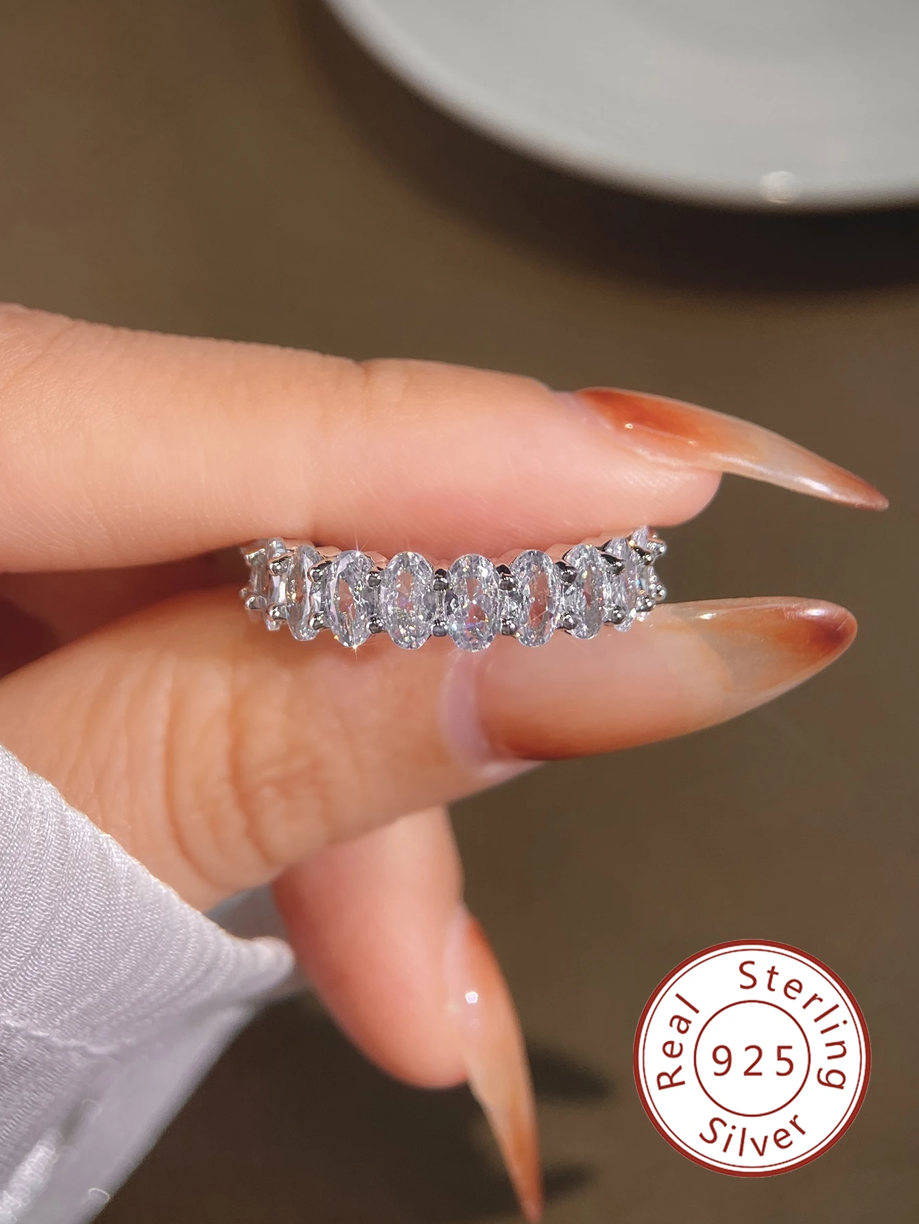 Anillo de moda ovalado de circón Original de Plata de Ley 925 para mujer, regalo de compromiso, boda, joyería fina de lujo de alta calidad