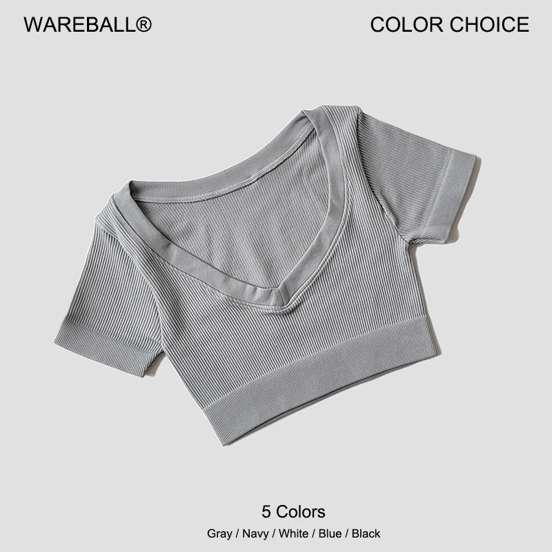 Tops sin costuras para mujer, camisas de Yoga de manga corta con cuello de pico profundo, Top corto de Fitness, camisas de Yoga para mujer, ropa deportiva para gimnasio