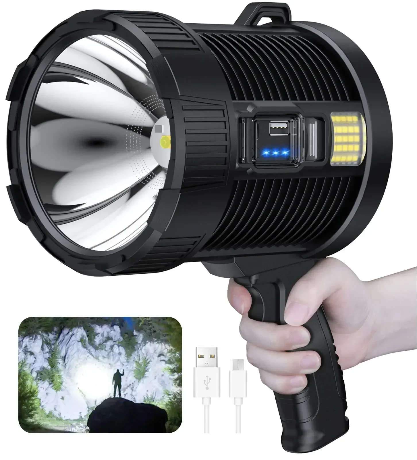 Foco Recargable 900000   Focos Led de lúmenes, linterna grande de mano, focos solares superbrillantes para exteriores, reflector