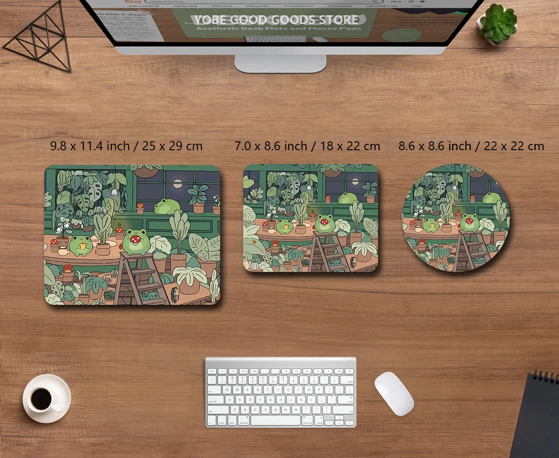 Alfombrilla de escritorio de ranas Kawaii, alfombrilla de ratón grande para juegos Xxl, alfombrilla de ratón bonita de Anime, estética Cozi Lofi, planta, naturaleza, verde, alfombrilla de escritorio extendida