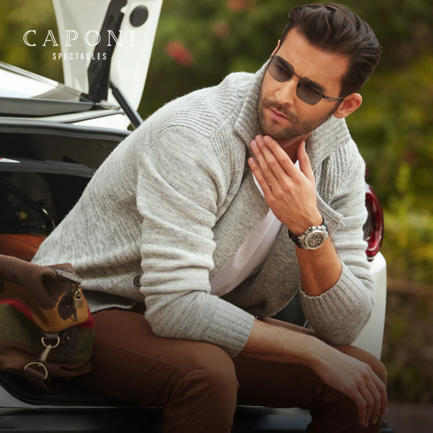 CAPONI gafas de sol polarizadas para hombre, diseño de marca para exteriores, gafas de sol negras para conducir, protección UV400, gafas fotocromáticas grises BS24708