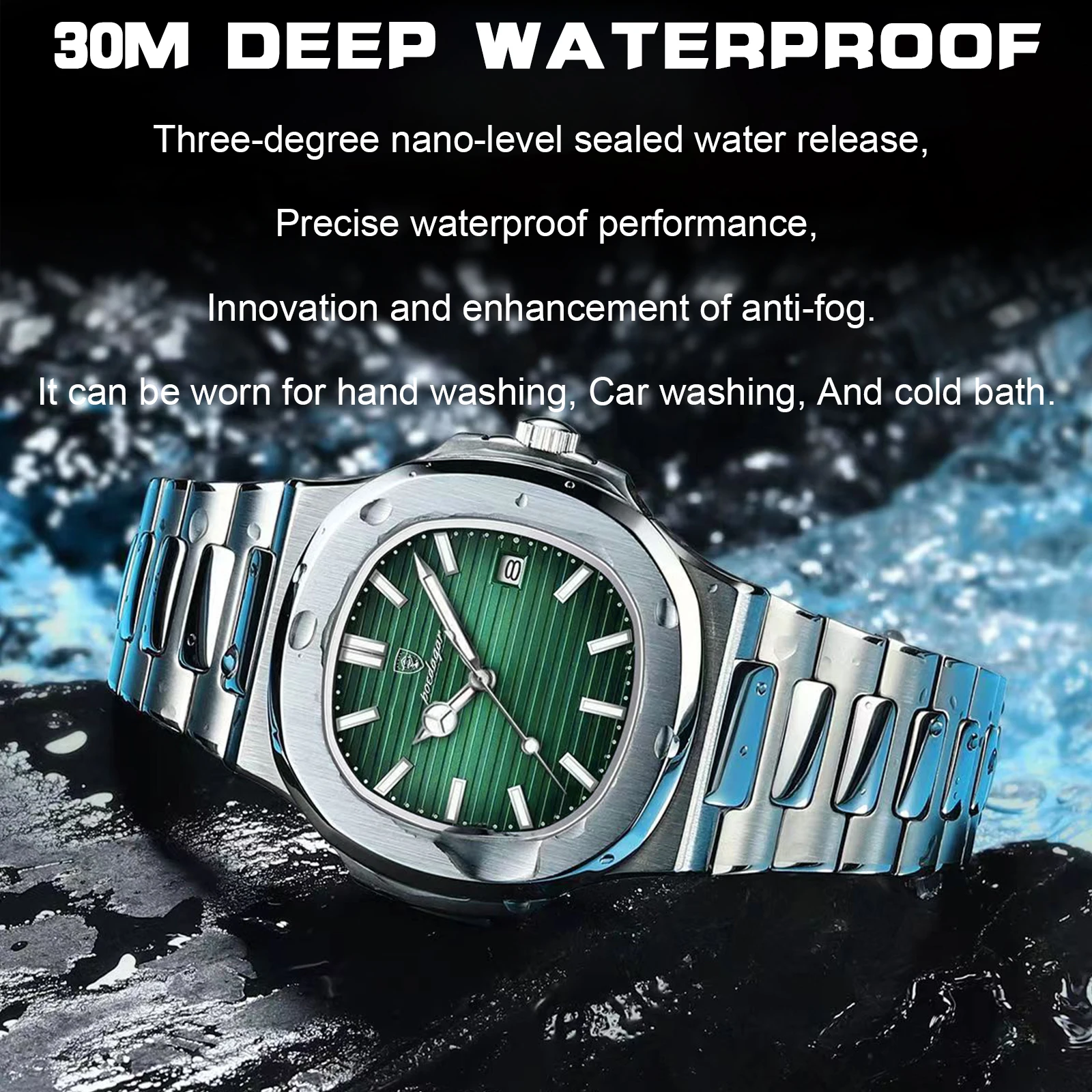 Reloj de pulsera POEDAGAR Original cuadrado para hombre con fecha resistente al agua reloj luminoso de acero inoxidable para hombre relojes de cuarzo de negocios a la moda para hombre