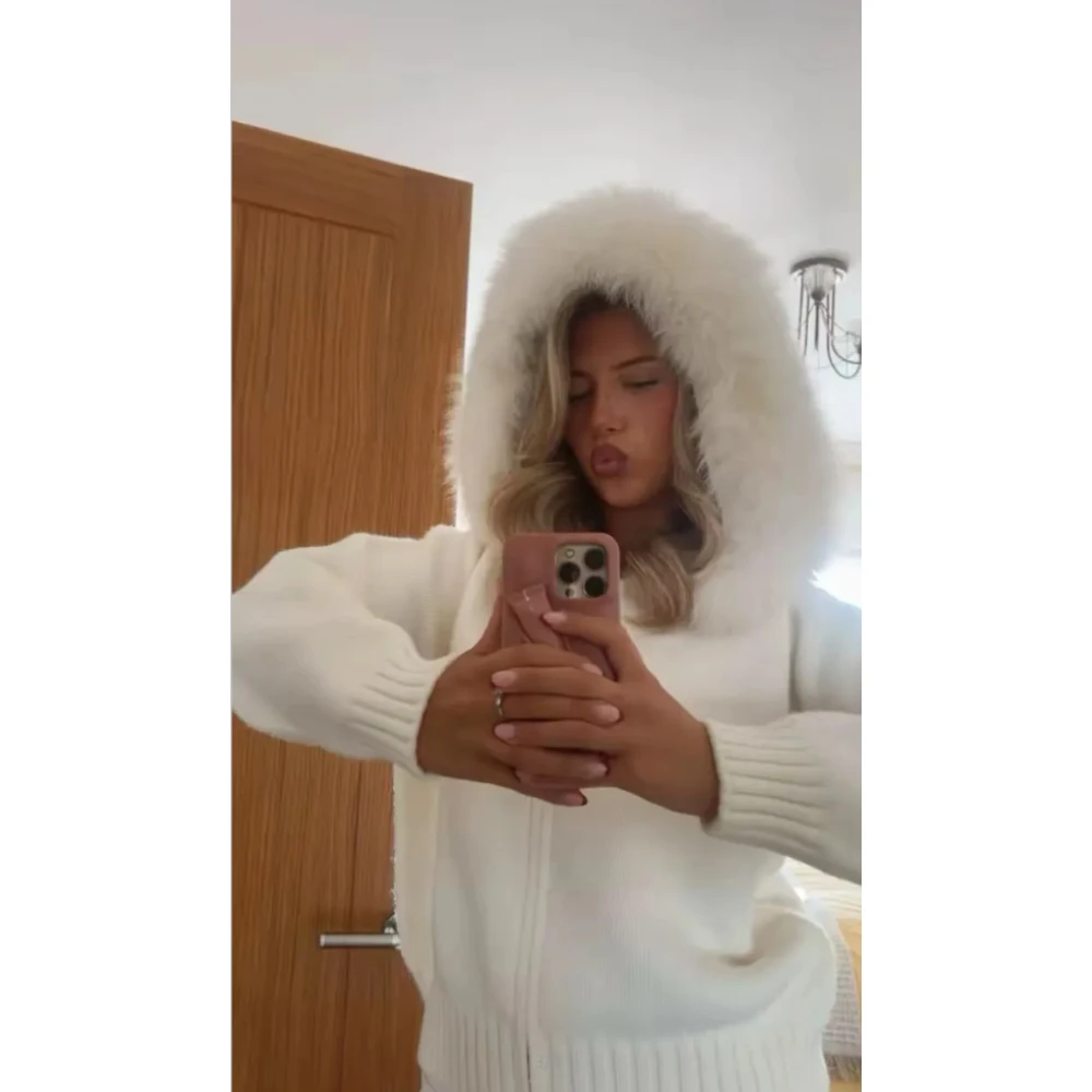 Abrigo cárdigan para mujer, abrigo de piel de zorro Natural, prendas de punto de piel mongol auténtica para mujer, chaqueta de piel tejida con capucha para primavera y otoño
